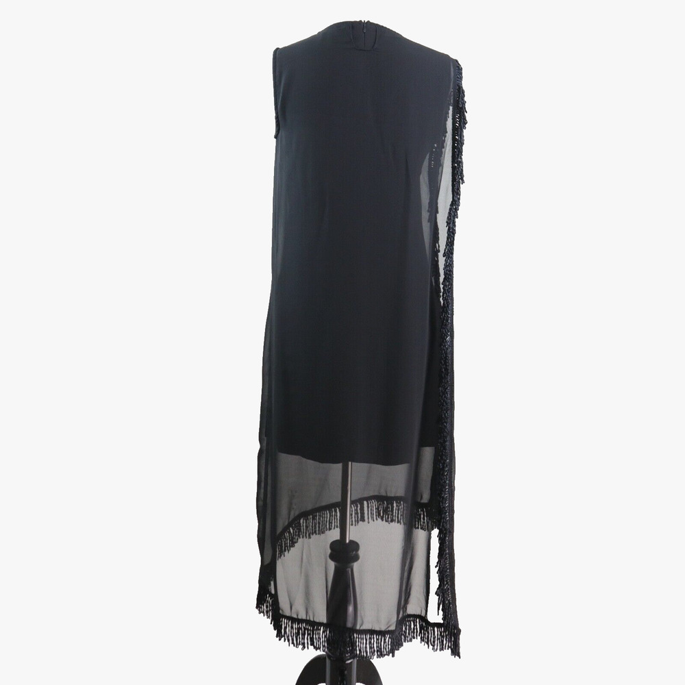 MAAC London Size M Cann Midi Dress Sheer Asymmetrical Fringe Black - Picture 5 of 11